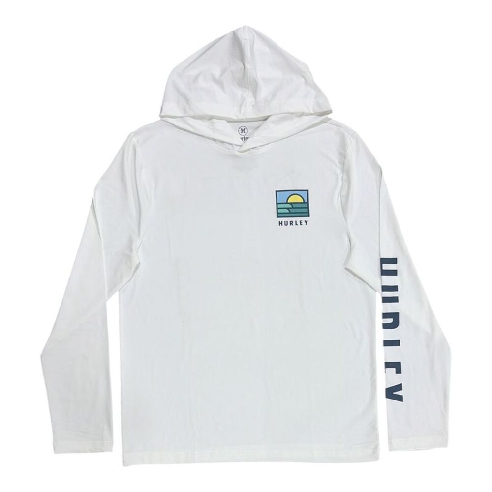 Hurley Men's Regular Fit UPF 50 Sun Protection Hooded Long Sleeve Tee - White